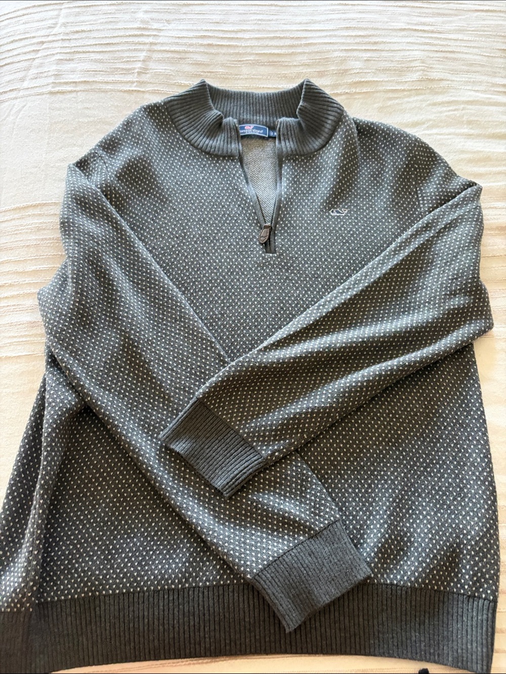Vineyard Vines Men’s Olive Green Half-Zip Sweater with White Dots